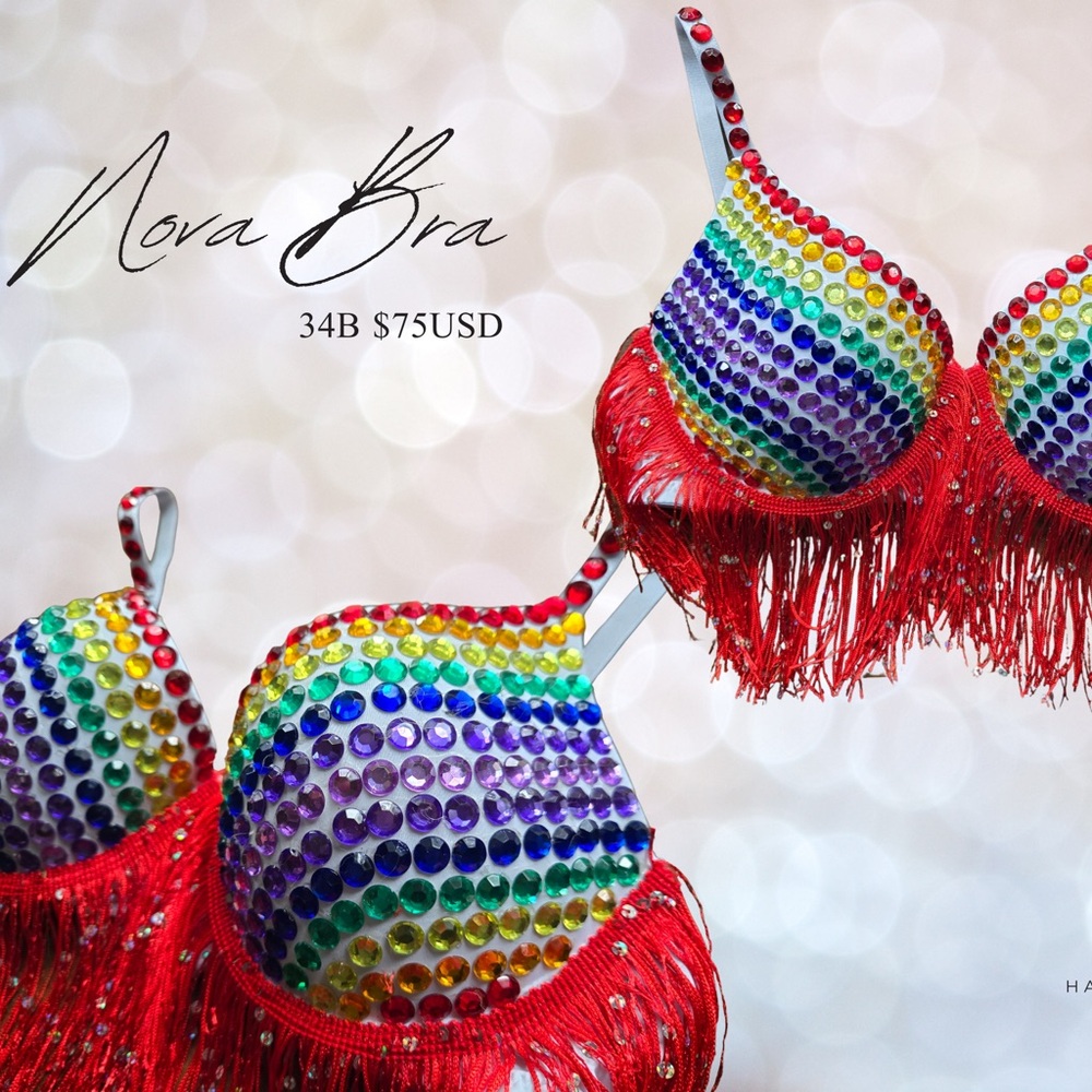 Pride Themed Hand-Embellished Rainbow Bling Bra Parades Festivals Costume Stage